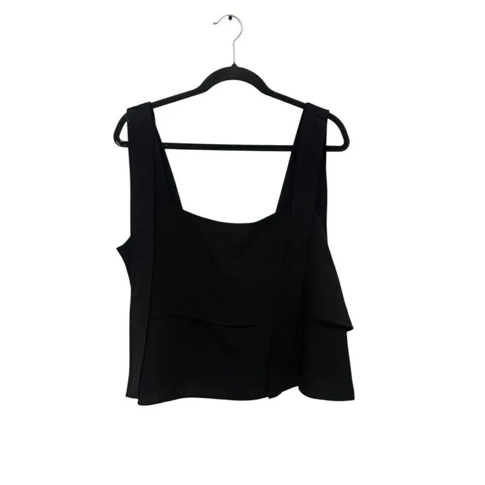 Amanda Uprichard Womens Tank Top Size L Black Sleeveless Cropped Ruffled